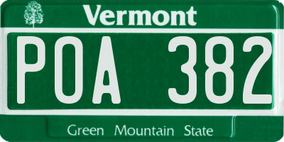 VT license plate POA382