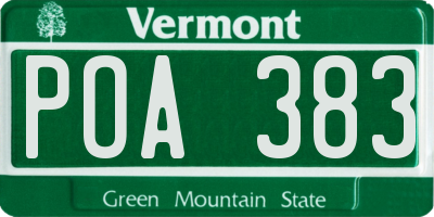 VT license plate POA383
