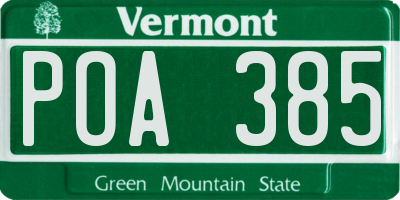 VT license plate POA385