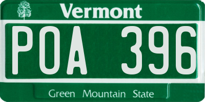 VT license plate POA396