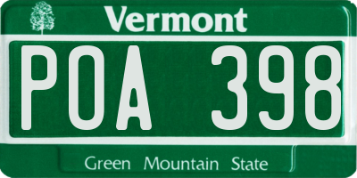 VT license plate POA398