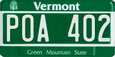 VT license plate POA402