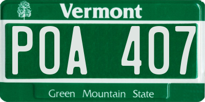 VT license plate POA407