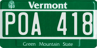 VT license plate POA418