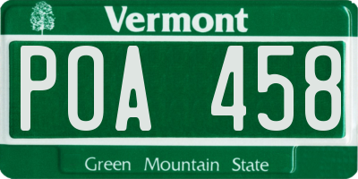 VT license plate POA458