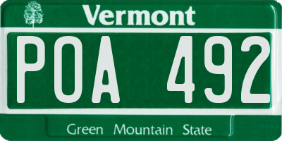 VT license plate POA492