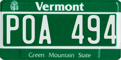 VT license plate POA494