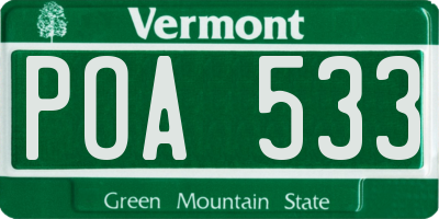 VT license plate POA533