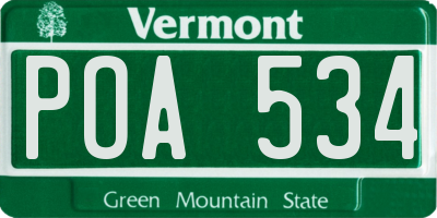 VT license plate POA534