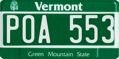 VT license plate POA553