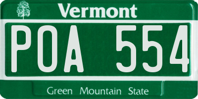 VT license plate POA554