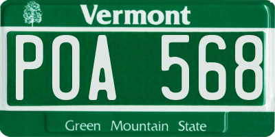 VT license plate POA568