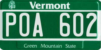 VT license plate POA602