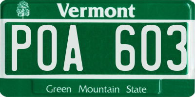 VT license plate POA603
