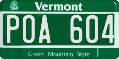 VT license plate POA604