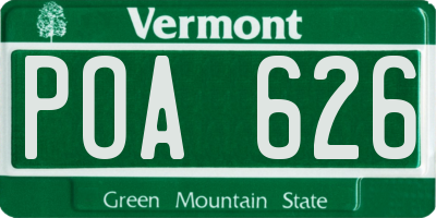 VT license plate POA626