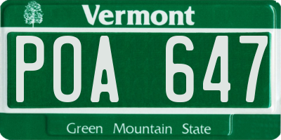 VT license plate POA647