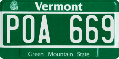 VT license plate POA669