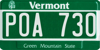 VT license plate POA730