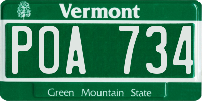 VT license plate POA734