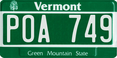 VT license plate POA749