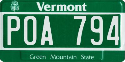 VT license plate POA794