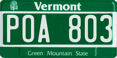 VT license plate POA803