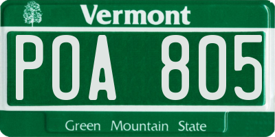VT license plate POA805