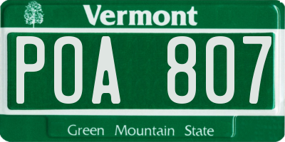 VT license plate POA807