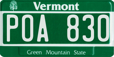 VT license plate POA830
