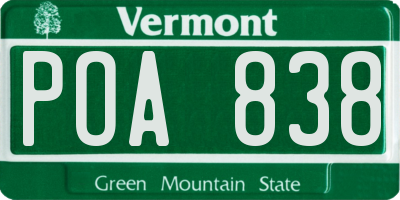 VT license plate POA838