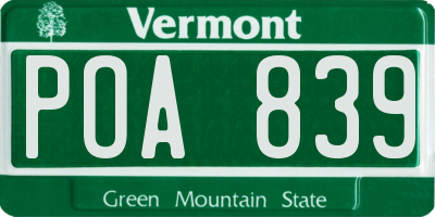 VT license plate POA839