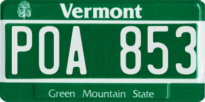 VT license plate POA853