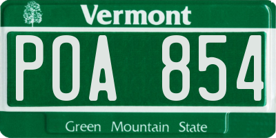 VT license plate POA854