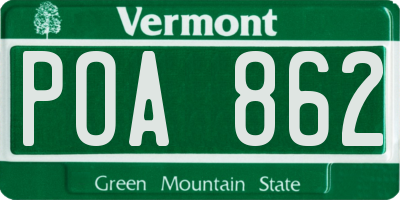 VT license plate POA862