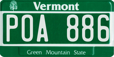 VT license plate POA886