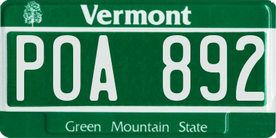 VT license plate POA892