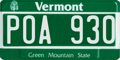 VT license plate POA930
