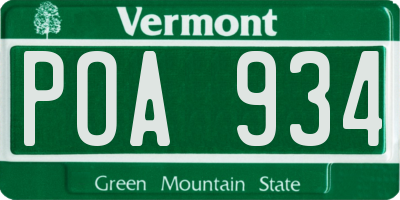 VT license plate POA934