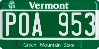 VT license plate POA953