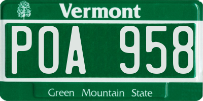 VT license plate POA958