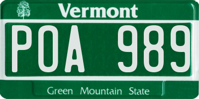 VT license plate POA989