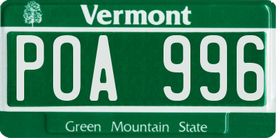 VT license plate POA996