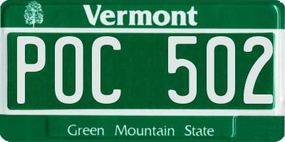 VT license plate POC502