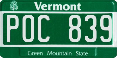 VT license plate POC839