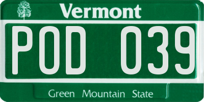 VT license plate POD039