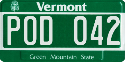 VT license plate POD042