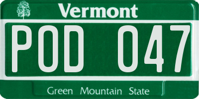 VT license plate POD047