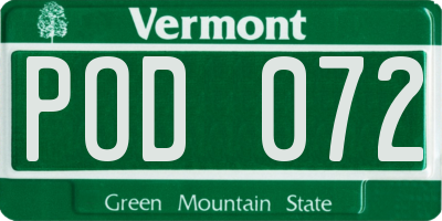 VT license plate POD072