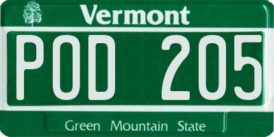 VT license plate POD205